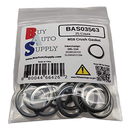 803916010 & More 50 Pack Buy Auto Supply # BAS03563 I.D: 16mm / O.D: 21.1mm M16 Metal Crush Washer Oil Drain Plug Gasket Aftermarket part Fits in Place of 095-159 