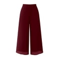thumbnail image 4 of Rggeeun Women Pants Solid Color Elastic High Waist Ankle Length Curved Hem Wide Leg Loose Fit Soft Drape With Side Pockets For Vacation Kawaii Bottoms,Red,Xxl, 4 of 4