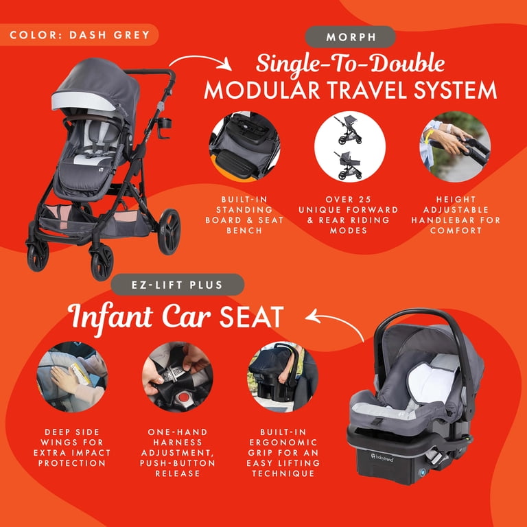 Baby Trend, Morph Single to Double Modular Travel System, Gray