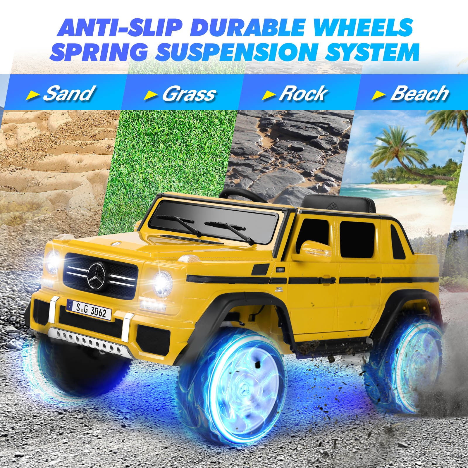 12V Battery Powered Kids Ride on Car Mercedes-Benz Electric Toys Truck 3 Speeds,LED Lights,Music with Remote Control(Yellow)