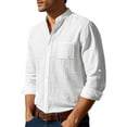 thumbnail image 3 of Men's Lightweight Beach Shirt Long Sleeve Collarless Button Up Top Cotton Linen Blend Casual Shirt for Summer Travel, 3 of 10