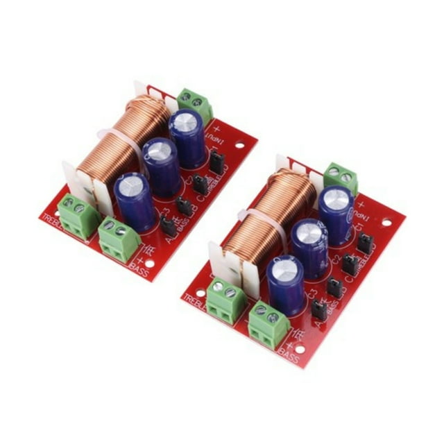 2-Pack 400W 2-Way Speaker Crossover Boards with 3-Band (Treble/Midrange/Bass) Adjustment, DIY Universal Audio, 2-16 Ohm Impedance Compatibility, Red PCB Construction - Full-Range/Mid/Bass/Enhanced