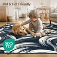 thumbnail image 4 of ODIKA 8'x10' Washable Area Rug Durable, Non-Slip Long Abstract Brushstroke Interlocking Wave Motif Accessories Navy Flowing for Living Room, Under Sectional, Family, 4 of 7