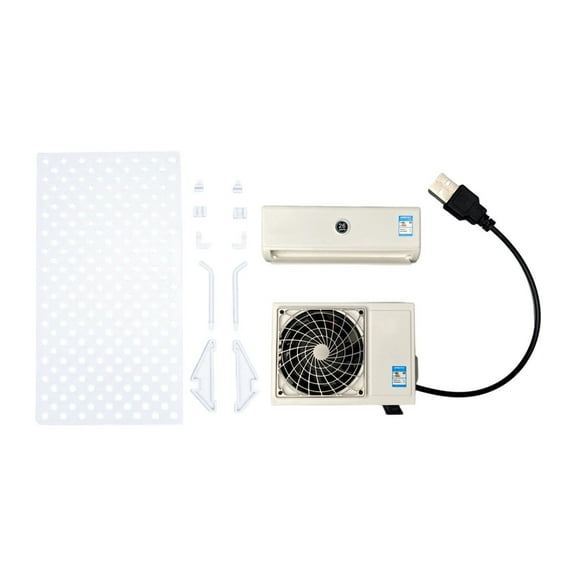 Miniature Air Conditioner Model USB Operated Tiny Collectible with Bracket for Dollhouse Home Decor and Kids Play