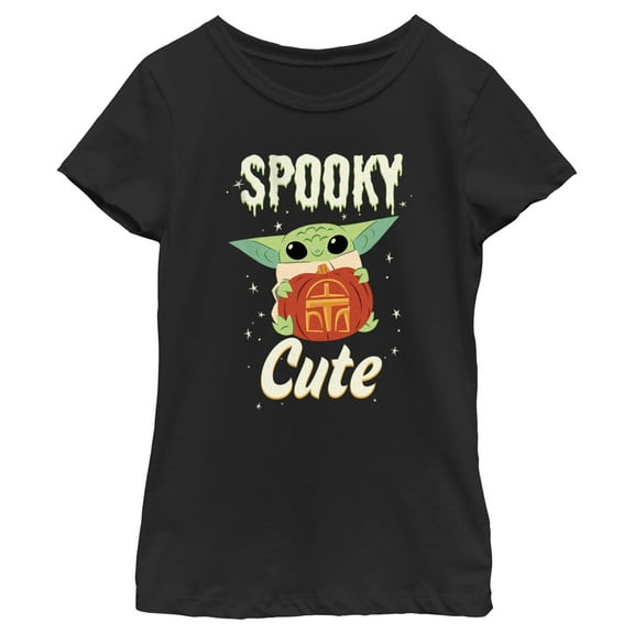 Girl's Star Wars: The Mandalorian Halloween Grogu Spooky Cute Pumpkin  Graphic Tee Black Small