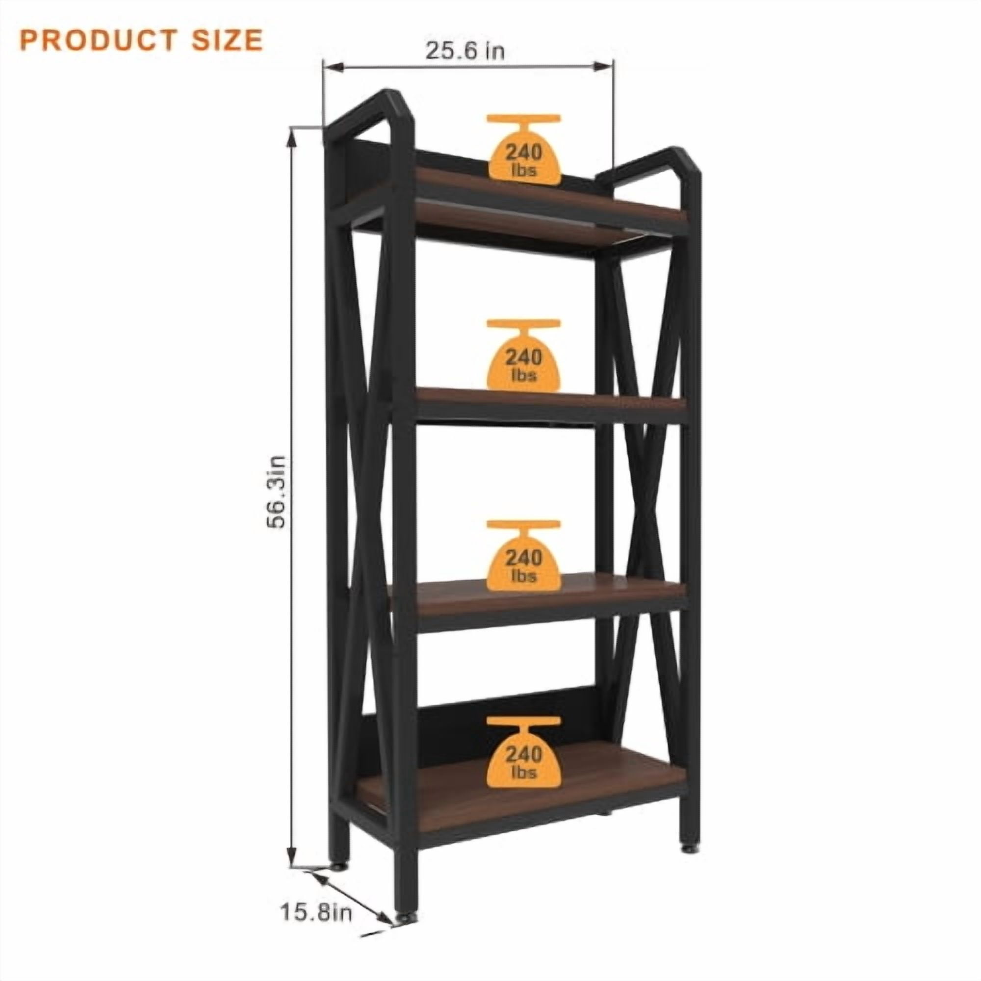 Bakers Rack, Kitchen Shelf, 4-Tier Metal and Wood Storage Shelves for Pantry, Garage, or Bathroom, 25.60" Length, Black and Brown