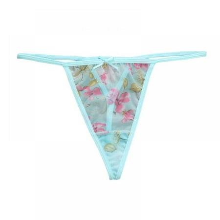 

Xmarks G String Thongs for Women Sheer Floral Lace Plus Size Panties Sexy Low Rise Micro T-Back Underwear Sky Blue 110-143LBS