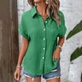 thumbnail image 2 of ORT Womens Short Sleeve Button up Dress Shirt Textured Collared Summer Work Blouse(Green-01,S), 2 of 8