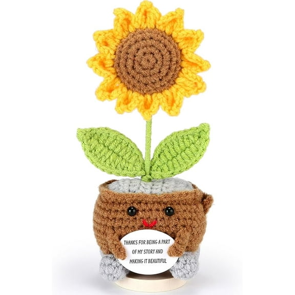Handmade Positive Crochet Sunflower Doll – Emotional Support Flower – Handmade Appreciation Gifts for Teacher, Coworker, Best Friend – Thank You Gift for Women – Crochet Flowers Decor