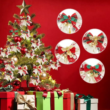 

Ayyufe Bell Leaves Decor Christmas Themed Print Christmas Bow Xmas Tree Wreath Mini Bowkont Pendant Party Supplies