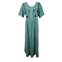Mogul Women's Blue Beautiful Floral Dress Button Down Boho Chic Gypsy Hippy Dresses XL