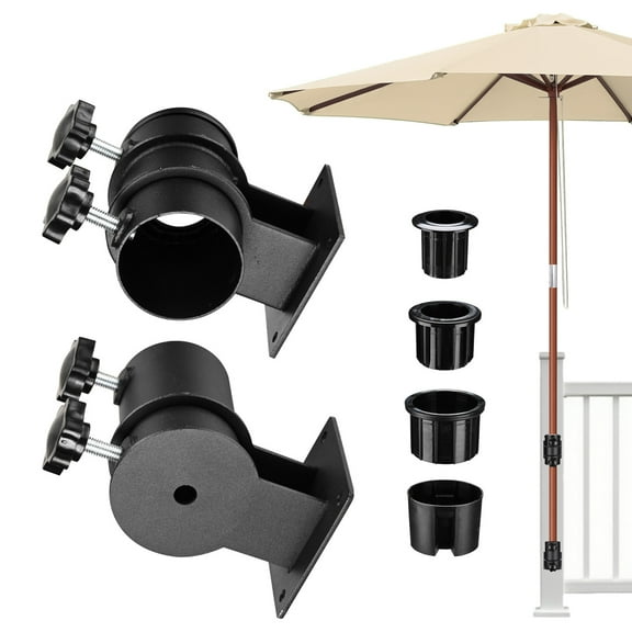 LAGarden Deck Umbrella Mount Holder Bracket Height Flexible for Patio Railing Balcony Courtyard Poolside Mobile Cart Black Flat