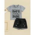 thumbnail image 2 of Toddler Boy Summer Shorts Set Daddy's Little Dude T-Shirt + Ripped Denim Shorts 2 Piece Casual Outfits, 2 of 9