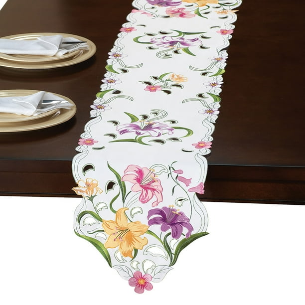 Collections etc floral spring table linens embroidered garden lilies Collections etc floral spring table linens embroidered garden lilies