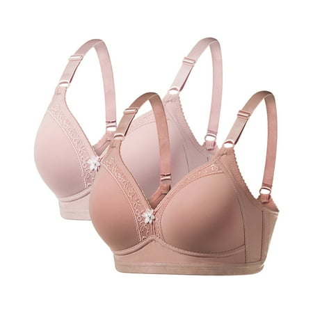 WREESH 2 Pack No Underwire Bras Full Support Push Up Bras for Women Wireless Comfort Everyday Bras Adjustable Strap Bra Underwear Pink