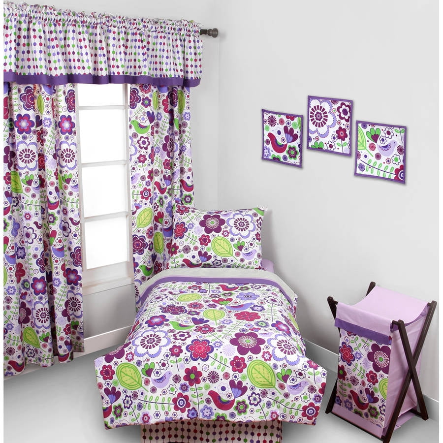 Bacati - Botanical 3-Piece 100% Cotton Percale Toddler Sheet Set, Purple