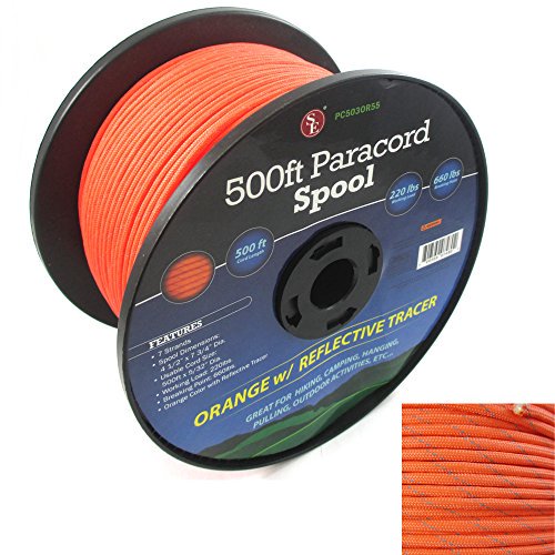 SE Survivor Series Orange 7-Strand 550 Paracord with Reflective Tracer, 500'