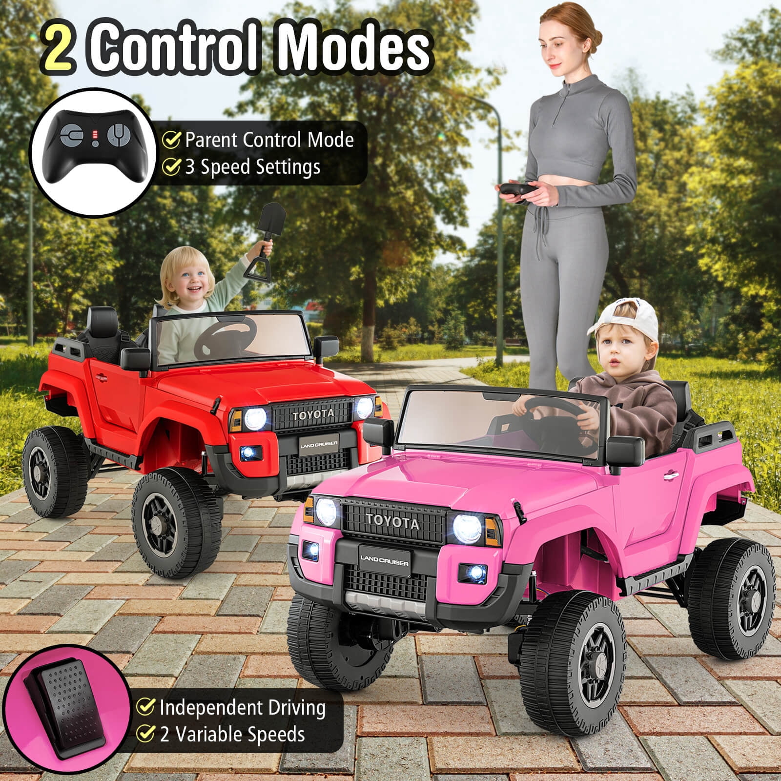 Costway 24V 2 Seater Ride on Car for Kids Licensed Toyota LC250 Ride on Truck with Remote Pink