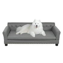 BingoPaw Large Wooden Frame Raised Lounge Bed Dog Sofa Couch with Comfortable Cushion Mat Grey