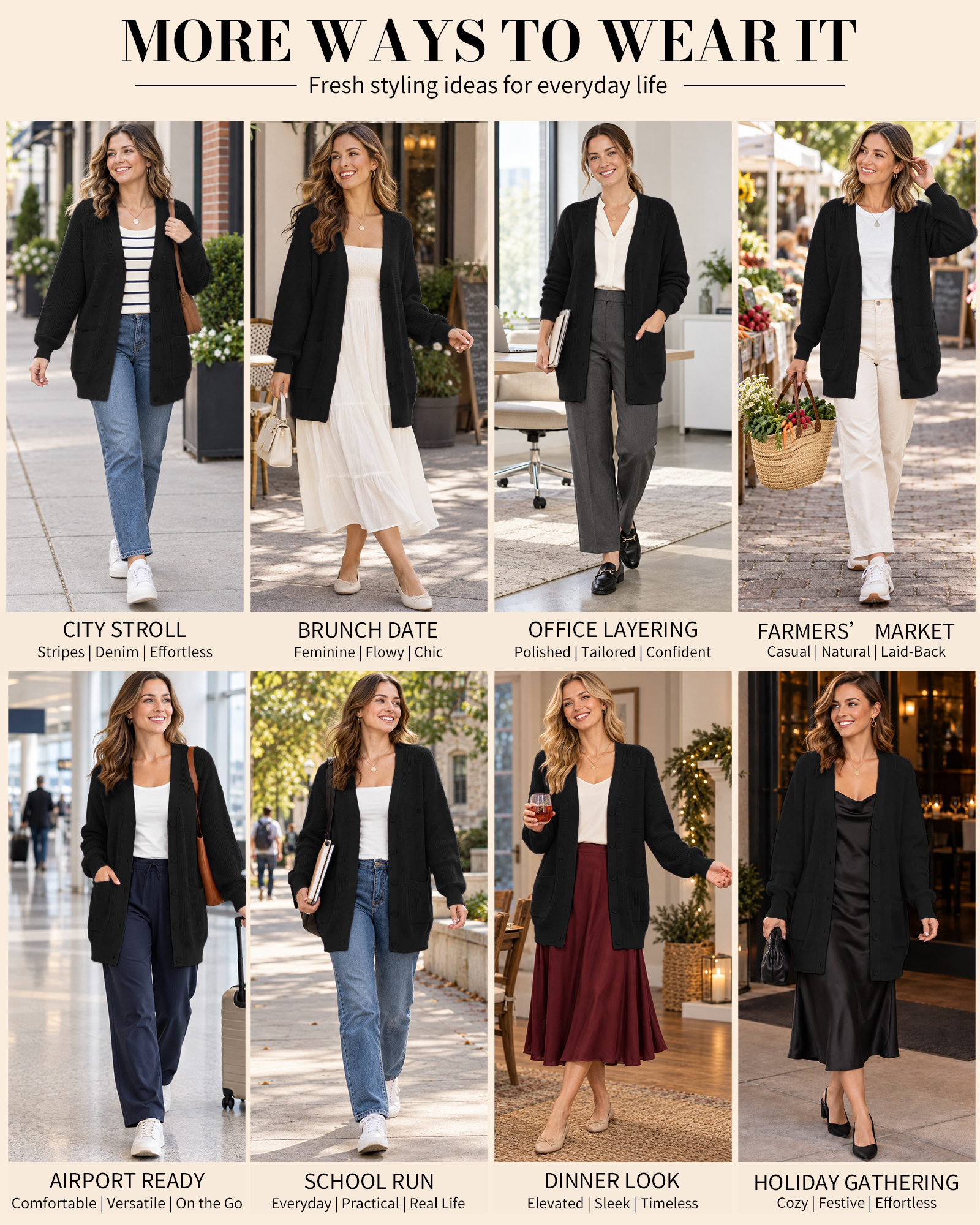 QUALFORT Women's 100% Cotton Oversized Cardigan with Pockets photo 5
