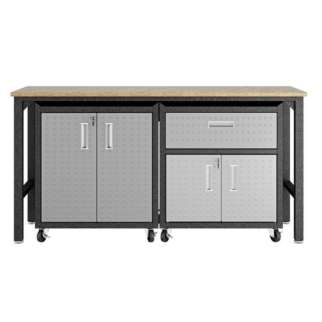Pemberly Row Ensemble Moderne de 3 Armoires de Garage Mobiles en Métal, Gris