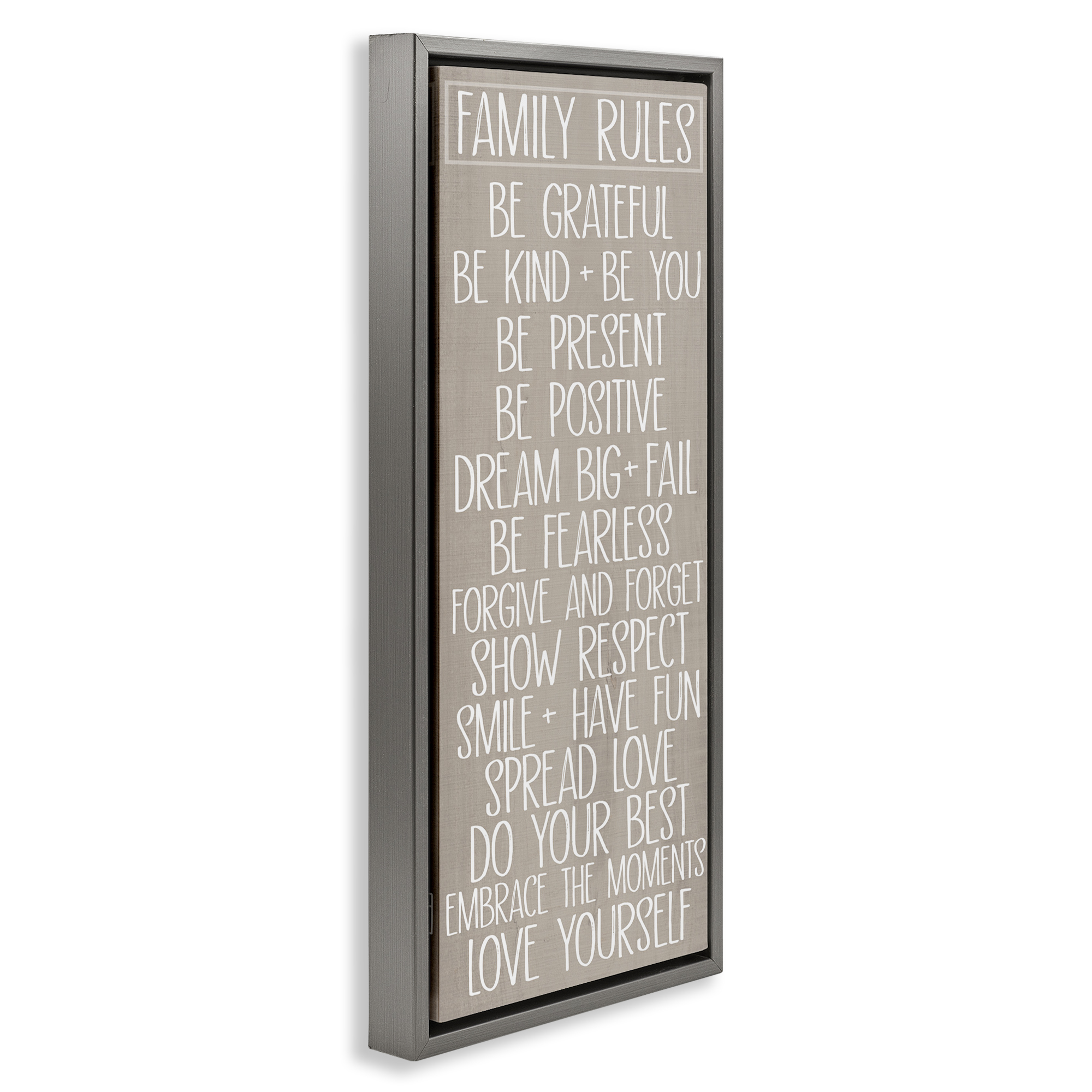 Stupell Industries Minimal Family Rules Typography Painting Gray Floater Framed Art Print Wall Art, 15 x 31