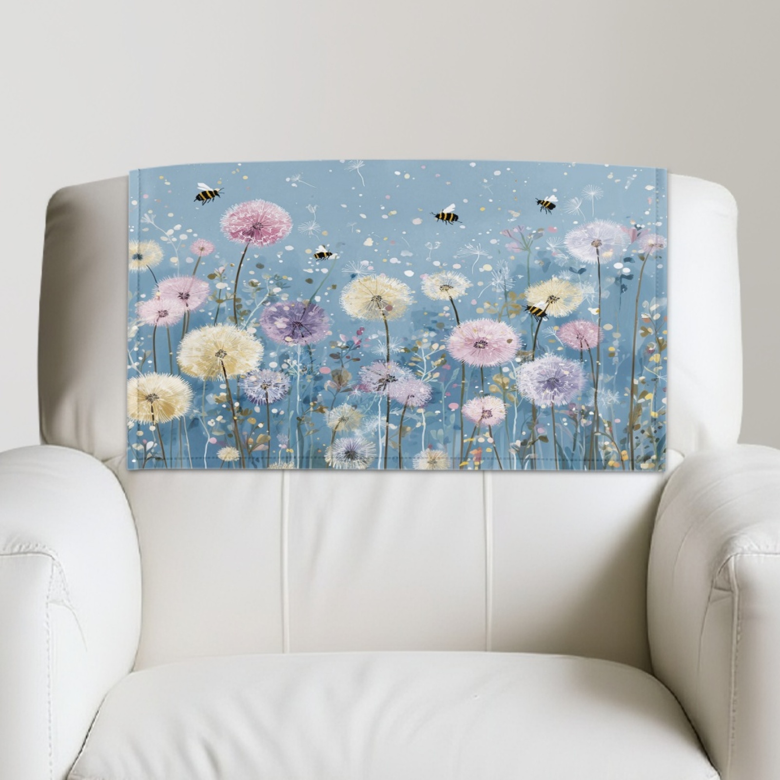 Xixirimido Bee Dandelion Blue Pattern Headrest Covers for Recliners Leather Dining Chair Slipcovers Universal Sofa Headrest Cover Office Chair Headrest Covers, 2Pcs