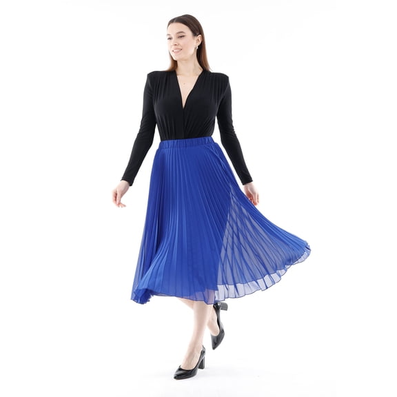 Women's Royal Blue Pleated Chiffon Plisse Midi Skirt