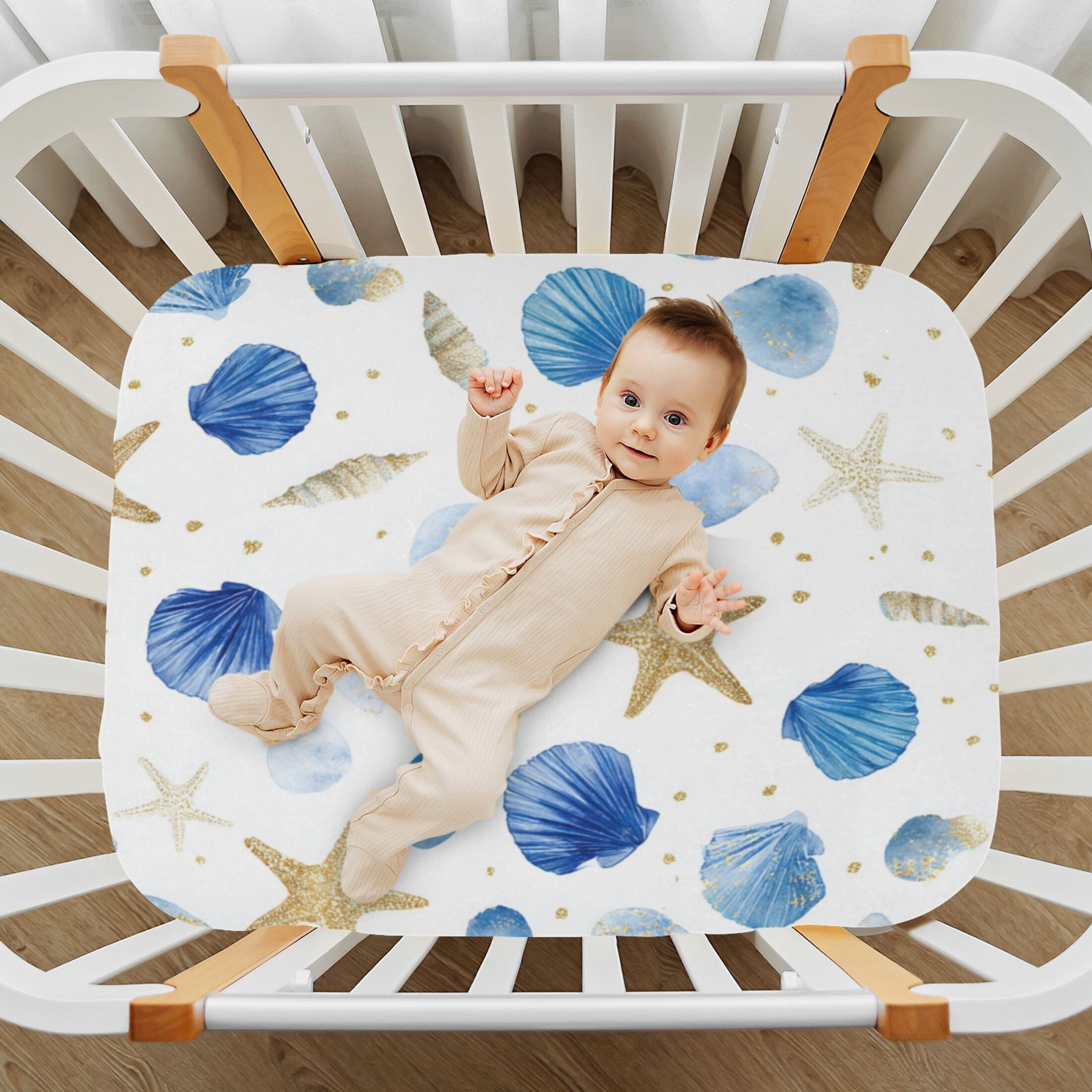 Baby Essentials 52”x 28”- Standard Cotton-like Modal Elastic- Little Starfish Design Crib Sheets for Newborns and Toddlers
