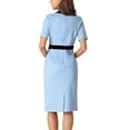 thumbnail image 3 of Hobemty Women's Sheath Dress Short Sleeve Contrast Color Elegant Pencil Wear-to-Work Midi Dresses, 3 of 5