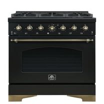 Forno Antico 36-Inch Freestanding Gas Range, Black, Antique Brass Design, 6 Burners, Convection Oven, Energy Efficient