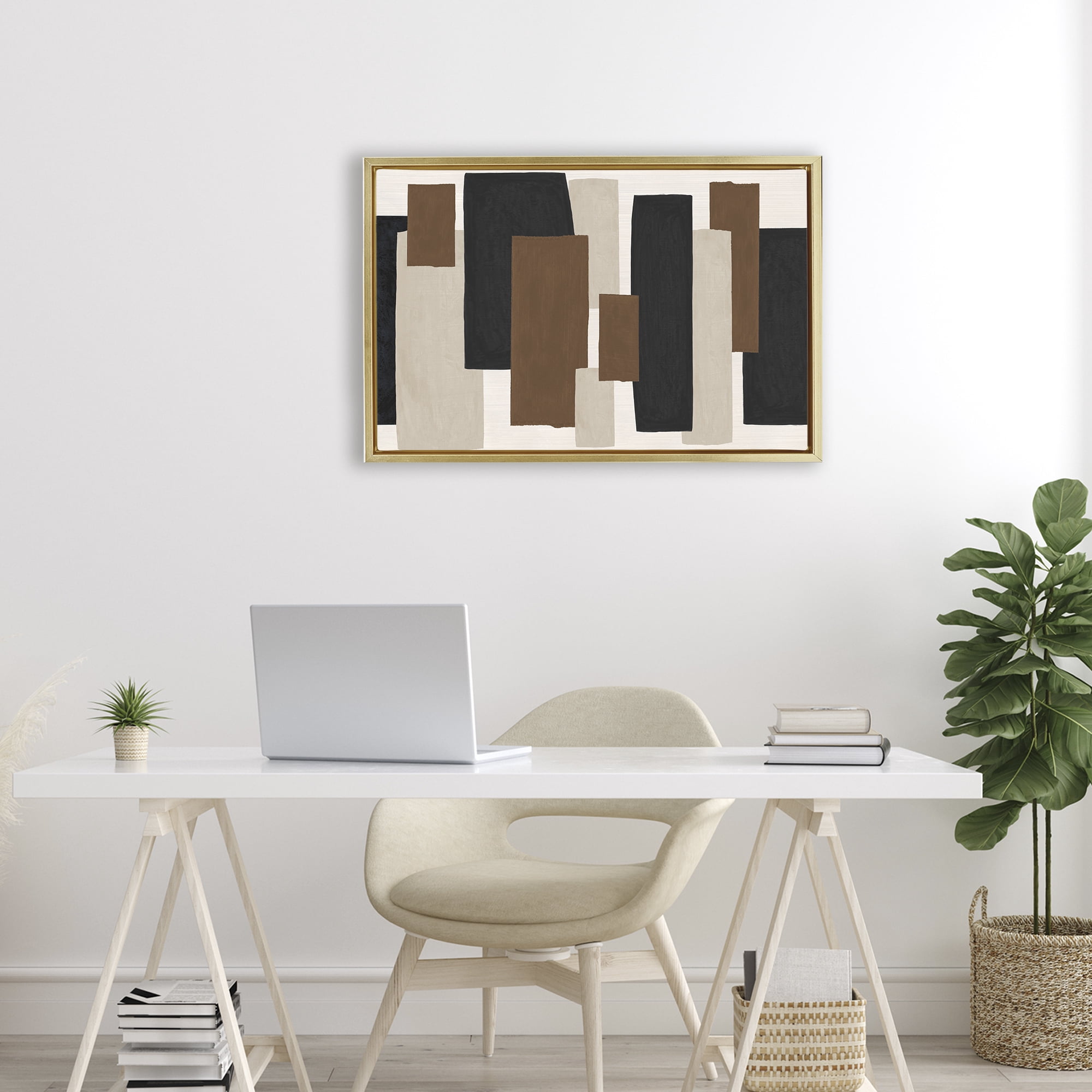 Stupell Industries Minimal Vertical Blocks in Earth Tones Gold Framed Floater Canvas Wall Art, design by Janet Tava