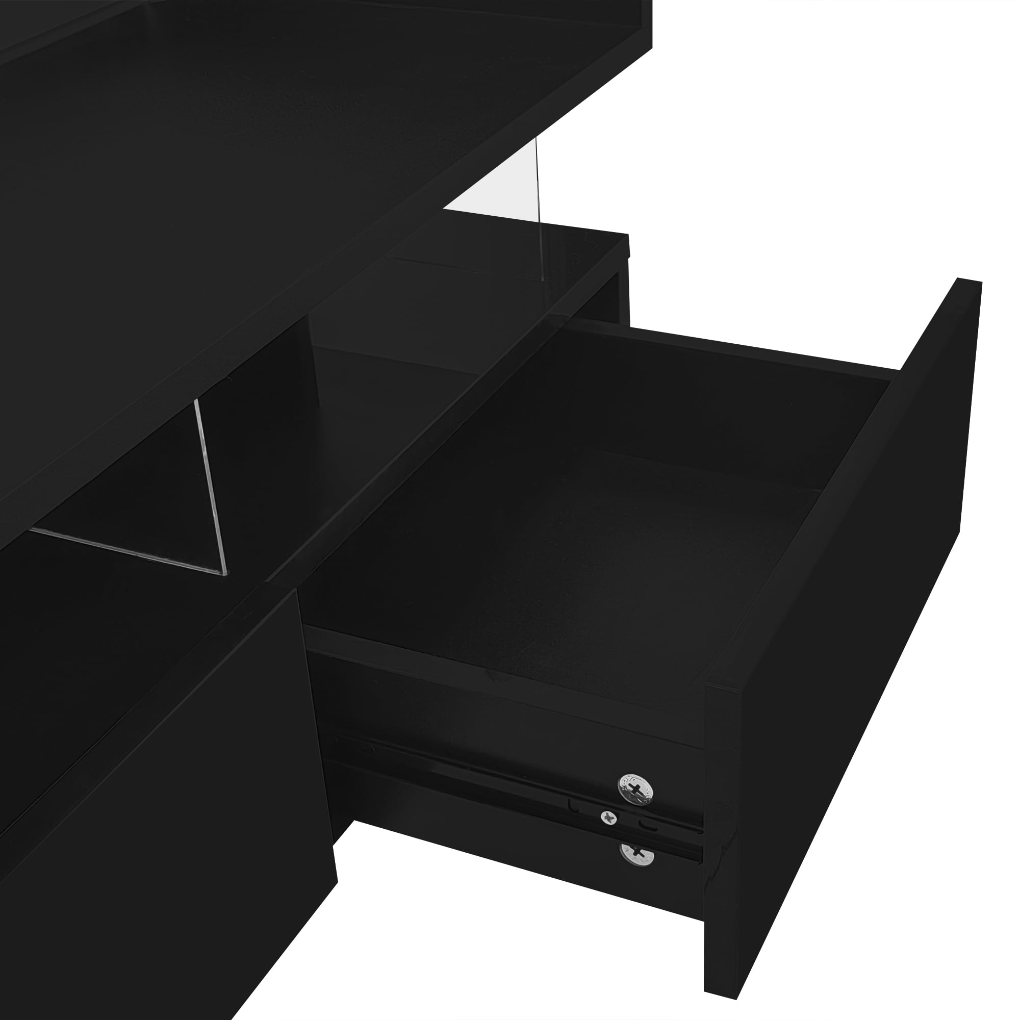 Mintazer Lift Top Accent Coffee Table with Tempered Glass Top & LED Lights, Square Center Table with 2 Drawers & Hidden Compartment for Living Room, Apartment, Black
