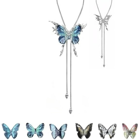 Handmade Vintage Butterfly Necklace 6PCS Interchangeable Butterfly Pieces, Gothic Clavicle Chain Pull-Out Necklace, Pull-out Design, Adjustable Length, Vintage Jewelry Gifts for Women