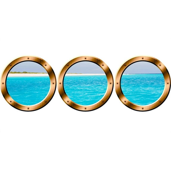 VWAQ Cruise Ship Porthole Wall Stickers - Peel And Stick Window Decals, 3D Ocean Wall Art -SPW24 (Bronze, 20" Diameter)