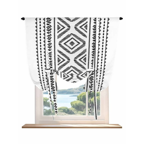 Boho Black Geometric Tie Up Curtains for Windows 45 Inch Length Balloon Curtains Kitchen Adjustable Balloon Window Shade Vintage Southwestern Stripes Tie Up Valance Bathroom Curtain Window 34"x45"