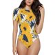 thumbnail image 1 of Fotbe Blue Striped Sunflower Body de Mujer con Cuello Redondo y Mangas Cortas, Sin Mangas Ajustado, Suave, Cómodo y Básico-Small, 1 of 7