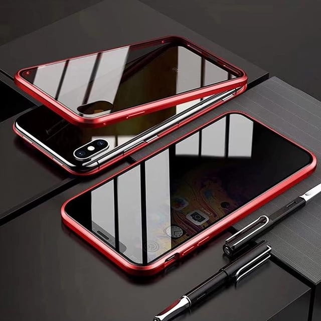 LAICAIW Screencloak for iPhone Case, 14 Pro Max, Emberless Screen Cloak for iPhone Case, Anti Peep Magnetic Adsorption Metal Bumper (Blue, for iPhone 13 Pro Max) (Color : Red, Size : for iPhone 13 P