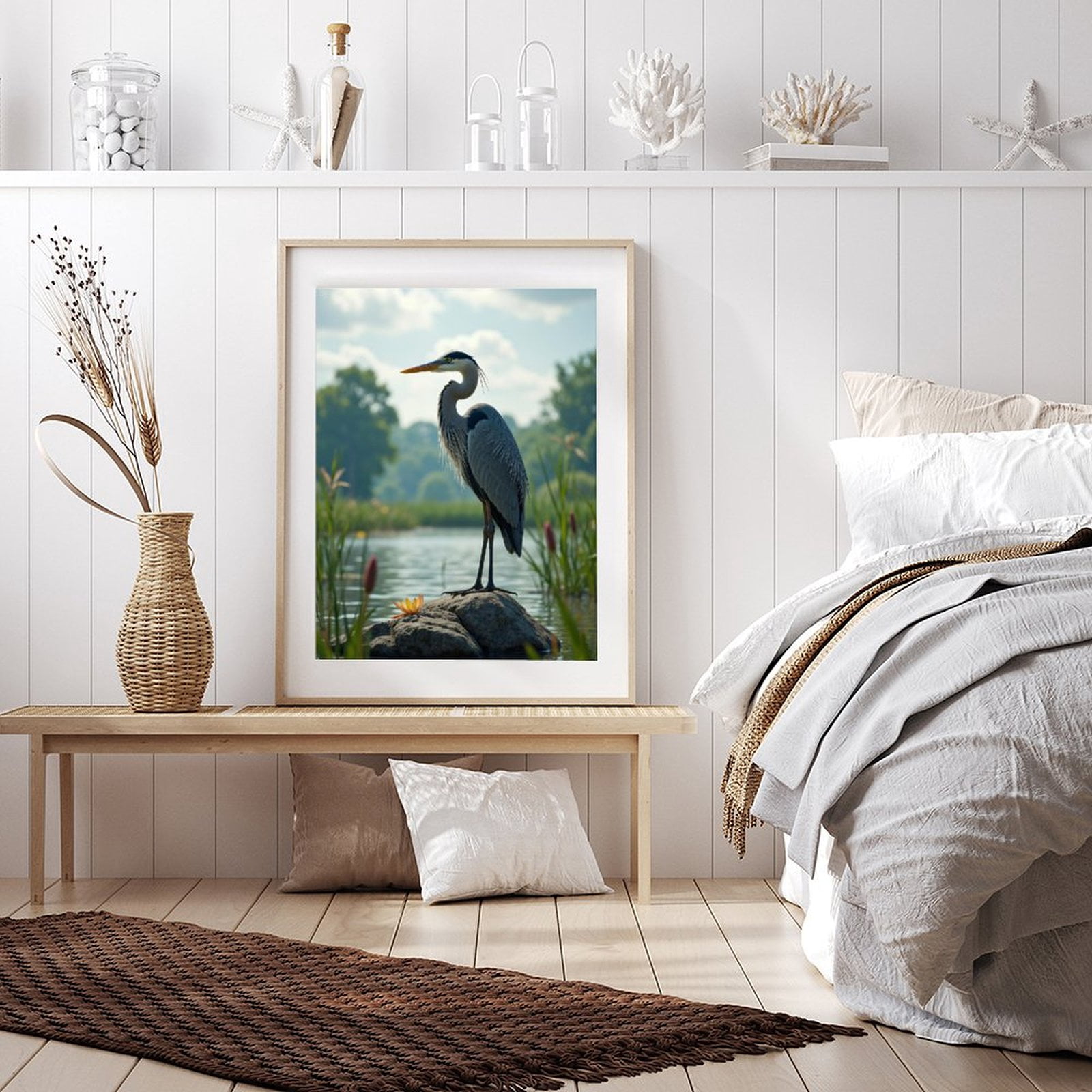 Diamond Art Kit for Adults, Elegant Heron On River Rock Diamond Painting for Adults Beginners, DIY Diamond Art Painting Kits, 5D Diamond Painting Crafts for Home Decor 12x16 Frameless