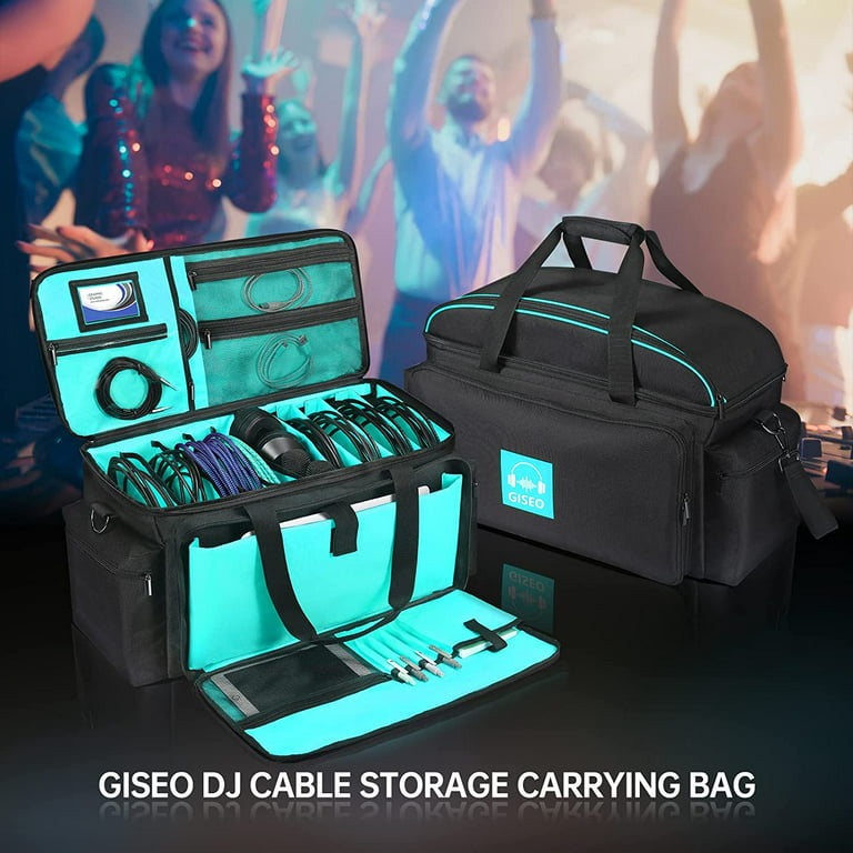 DJ Gig Bag, Large DJ Cable File Bag DJ Gear Storage Organizer with Detachable Padded Bottom and Dividers,Travel Gig Bag for Cords Sound Equipment DJ