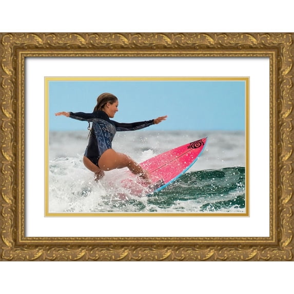 ranfuchs 24x17 Gold Ornate Wood Framed with Double Matting Museum Art Print Titled - Happy Surfing 2