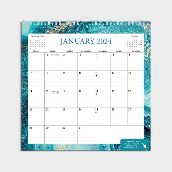 2024- 12 Month Calendar-Marble Border-12x12 Spiral bound -by Pen + Gear
