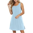thumbnail image 2 of Summer Dress For Women Ladies' Spring And Summer Casual Sleeveless Round Neck Solid Color Dress Light Blue L, 2 of 9