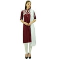 thumbnail image 5 of Atasi Women's Linen Straight Embroidered Maroon Salwar Suit Set Casual Dress-26, 5 of 8
