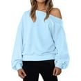 thumbnail image 2 of Slouchy Long Sleeve Shirts Pullover Tops for Daily Casual Off Shoulder Sweatshirt for Women Sky Blue M, 2 of 5