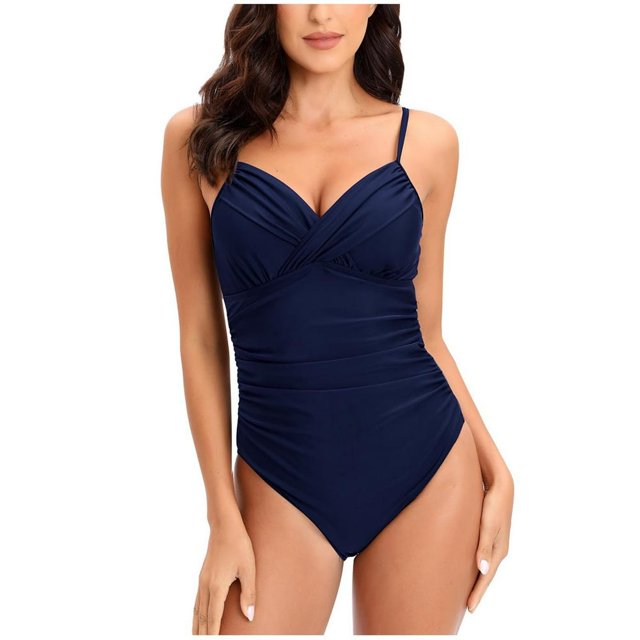 Maillots de Bain une Pièce pour Femmes Monokini à Torsade devant Maillots de Bain Froncés Contrôle du Ventre
