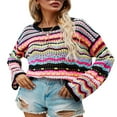 thumbnail image 2 of Chandail en Tricot Crochet pour Femmes, Col à Rayures, Crop Top Y2k, Automne, Décontracté, Bleu Royal, TG, 2 of 6