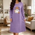 thumbnail image 3 of Taqqpue Womens Sleepshirt Long Sleeve Crew Neck Cotton Nightgown Halloween Graveyard Print Oversized Knee Length Casual Pullover Lightweight Sleep Gown for Women All Plus Sizes, 3 of 6