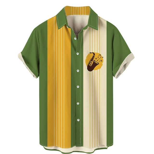 Men Casual Buttons Beach Print Turndown Short Sleeve Shirt Blouse