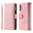 thumbnail image 6 of SaniMore for Samsung Galaxy A55 Wallet Case, Wrist/Crossbody Lanyard, 3D Lattice PU Leather Kickstand Zipper Purse Card Slots Magnetic Clasp Shockproof TPU Shell Anti-drop, Pink, 6 of 10